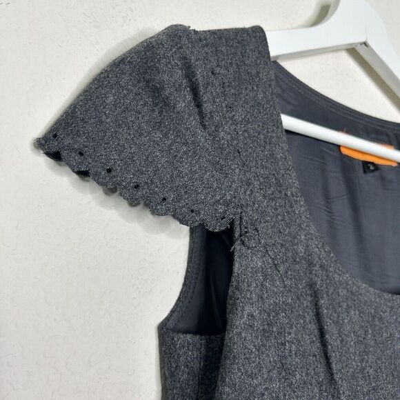 Cynthia Steffe Laser Cut Layered Ruffle Pleated Hem Pocketed Gray Wool Dress 2 - Picture 3 of 14